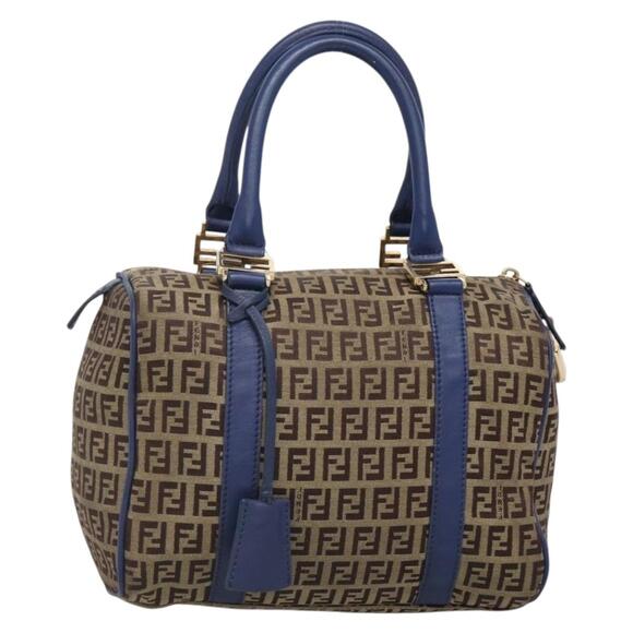 FENDI Zucchino Canvas Boston Bag Brown Gold - Picture 1 of 13